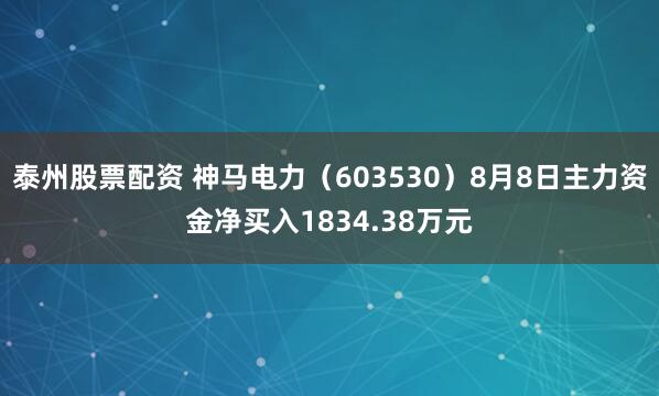 泰州股票配资 神马电力(603530)8月8日主力资金净买入1834.38万元